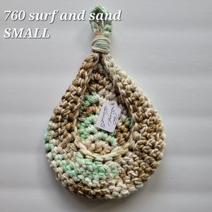 SMALL  760 surf and turf ombre HANDMADE CROCHETED  HANGING WALL BASKET 2 …